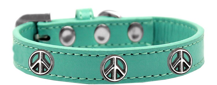 Peace Sign Widget Dog Collar Aqua Size 20